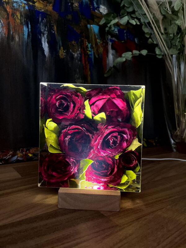 Blocco 13x13 corona laurea rose rosse 8 illuminato