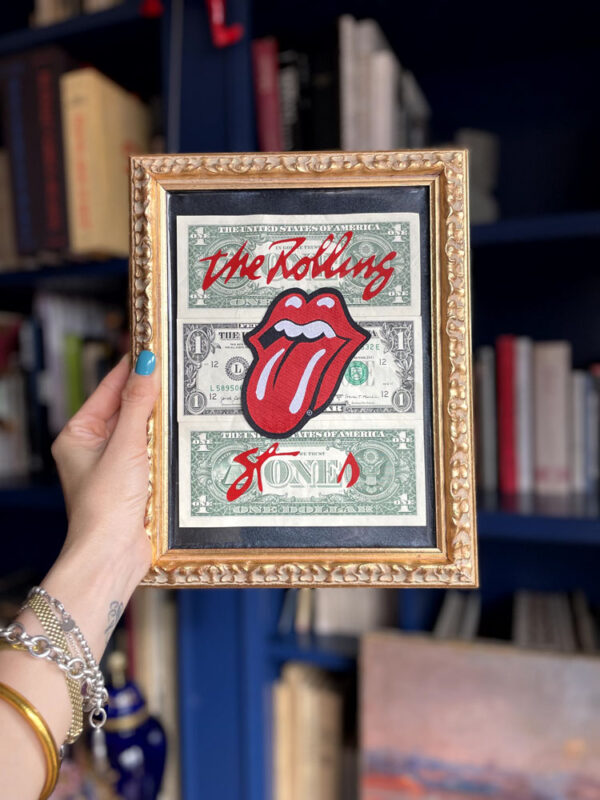 Quadro dollaro rolling stones cornice oro 1