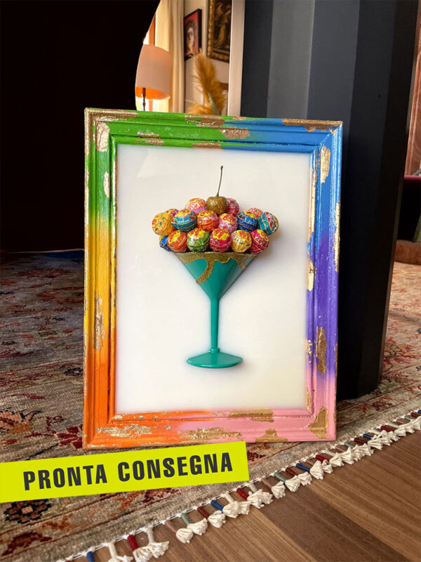 Quadro coppa martini verde chupa chups e cornice colorata 1 pronta consegna