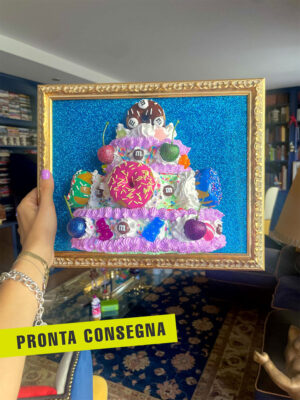 Quadro torta con ciambelle sfondo glitter blu PRONTA CONSEGNA