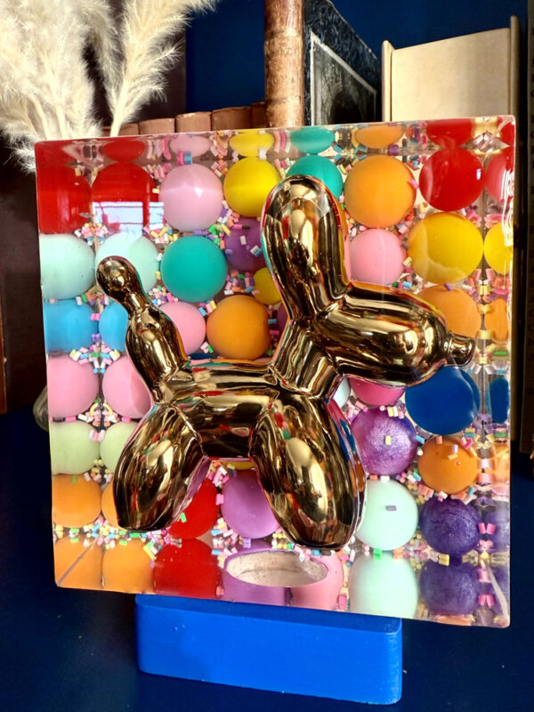 Lampada 13x13 balloon dog oro base blu 4